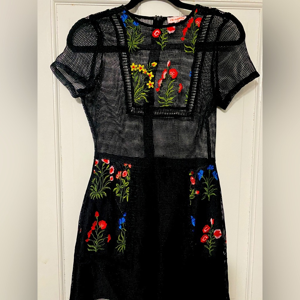Black Embroidered Dress with Colorful Flower Embroidery